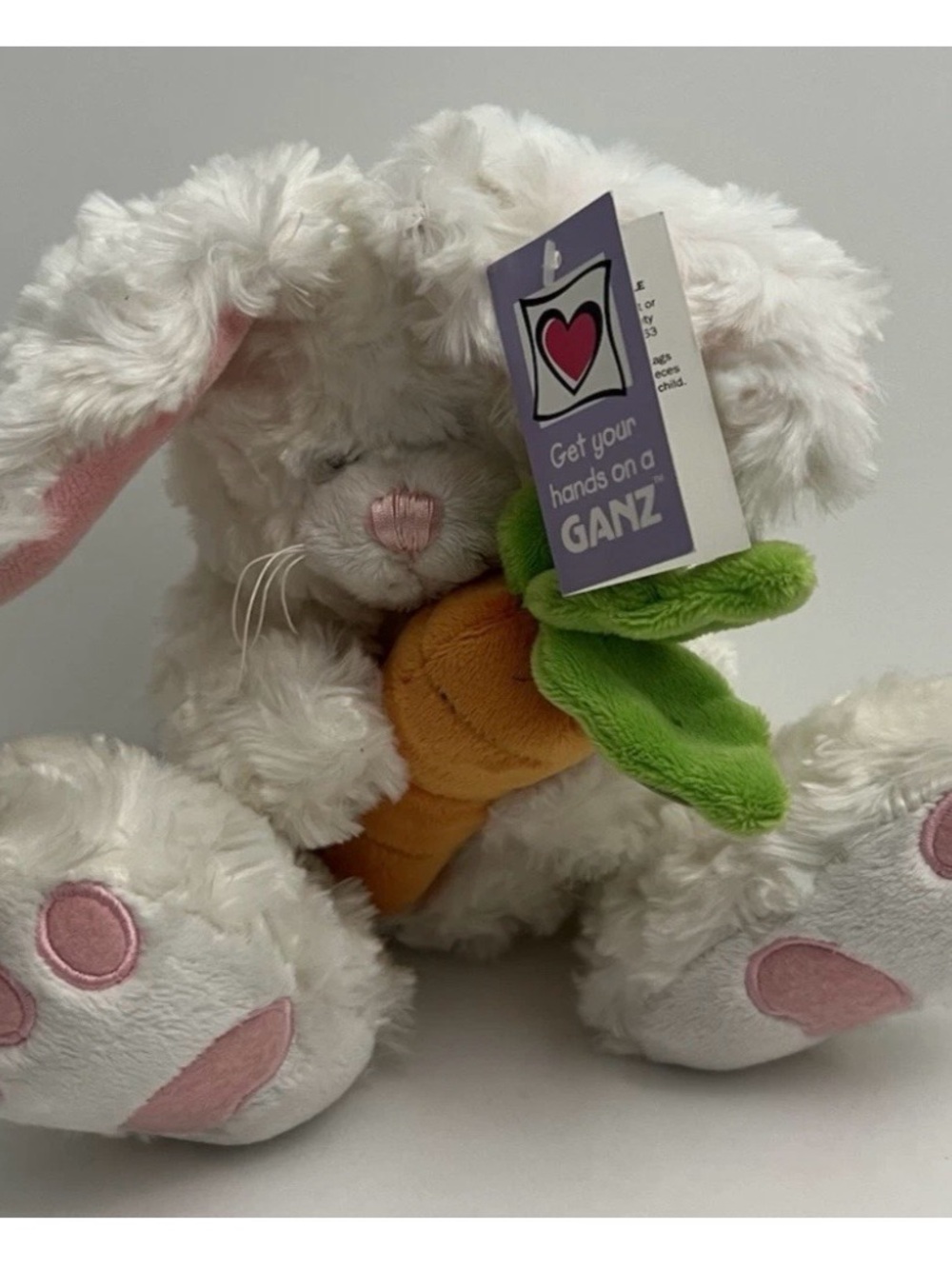 GANZ Hopkins White Easter Bunny Plush Rabbit 9" Stuffed Animal Toy HE9728 Carrot